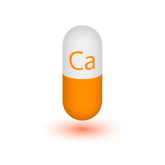 Icon of calcium mineral yellow. Vector 3D pill capsules vitamin-mineral complex. A healthy lifestyle medical and food additive. Design element.
