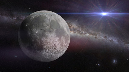 Moon in front of the Milky Way and a bright star (3d illustration, elements of this image are furnished by NASA)