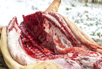 Cut pig carcass