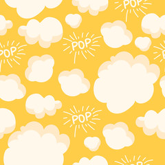 Popcorn pattern. Bright seamless background with pop on a yellow background. - obrazy, fototapety, plakaty
