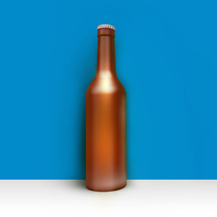 Clean bottle of beer in corner room or studio. Studio illustration. Front view. 3D render.