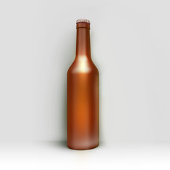 Clean bottle of beer in corner room or studio. Studio illustration. Front view. 3D render.