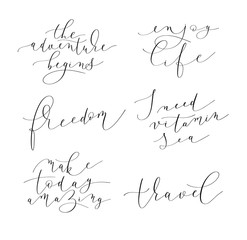 set of 6 hand written lettering positive quotes about life and t