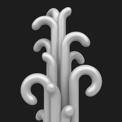 Abstract vertical smooth curved lines, simple geometric shapes isolated on black background. Cartoon cute children forms. Colorful funny realistic glossy style. Plastic reflective material. 3D render.