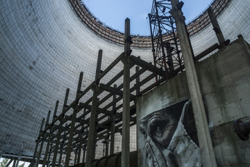 Inside a cooling tower in the ghost town Pripyat in the Chernobyl Exclusion Zone which was...