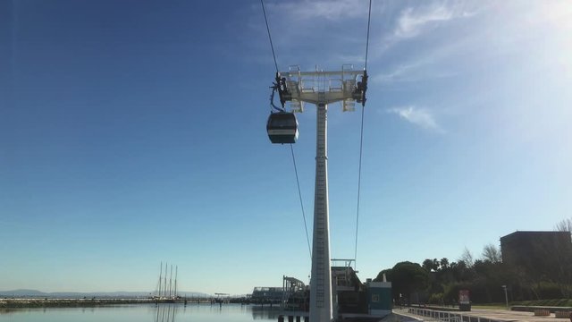 Aerial Lift Time Lapse Cable Cars. An aerial lift is a means of cable transport in which cabins, cars, gondolas or open chairs are hauled above the ground.