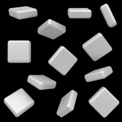 Abstract simple geometric shapes isolated on white background. Cartoon cute children forms. Colorful funny realistic glossy style. Plastic reflective material. 3D render.