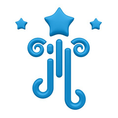 Abstract sweet flying star, simple geometric shapes isolated on white background. Cartoon cute children forms. Colorful funny realistic glossy style. Plastic reflective material. 3D render.