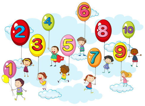 Counting numbers with kids on balloons