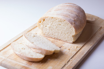 Wheat homemade fresh bread, selective focus