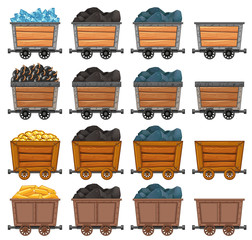 Mining carts loaded with stone and gold