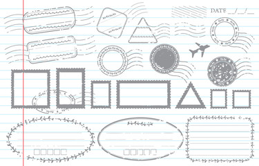 Blank postal stamps and foliage set.illustration vector