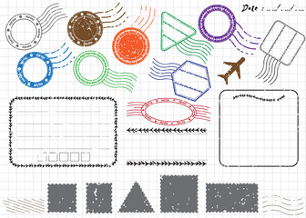 Blank postal stamps and foliage set.illustration vector