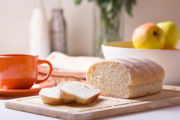 Wheat homemade fresh bread, selective focus