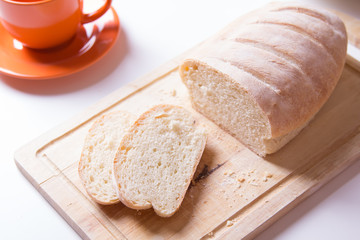 Wheat homemade fresh bread, selective focus