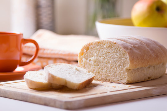 Wheat homemade fresh bread, selective focus