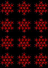 Red hexagon with a pattern with a star, on a black background.