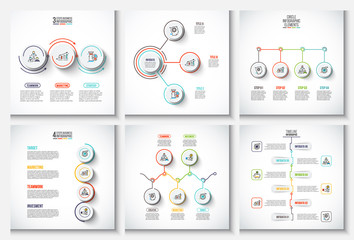 Thin line flat elements with circles for infographic.