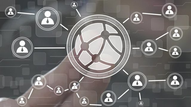 Businessman pressing button map network