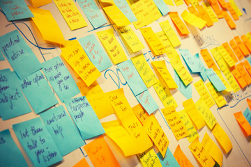 whiteboard post-it colored notes - business background for presentation