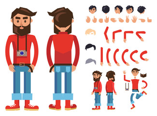 Cartoon Hipster Man Character Vector Constructor