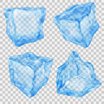 Set of transparent light blue ice cube. Transparency only in vector file