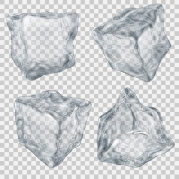Set of transparent gray ice cube. Transparency only in vector file