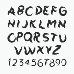 Vector hand drawn illustration of chalk alphabet on blackboard. Eps10. Grunge typography design for text