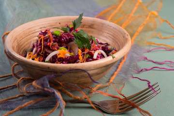 Salad of fresh blue cabbage