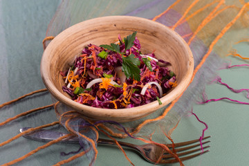 Salad of fresh blue cabbage