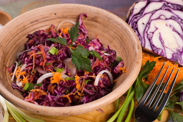 Salad of fresh blue cabbage