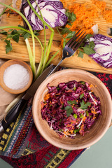 Salad of fresh blue cabbage