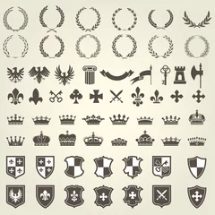 Fotobehang Heraldry kit of knight blazons and coat of arms elements - medieval heraldic emblems © gomixer