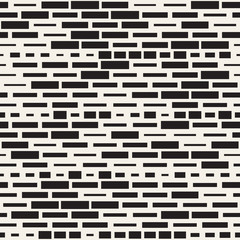 Vector Seamless Black And White Irregular Dash Rectangles Grid Pattern. Trendy Monochrome Texture.