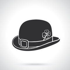Vector illustration. Silhouette of bowler hat with clover. Saint Patrick's Day symbol. Patterns elements for greeting cards, wallpapers
