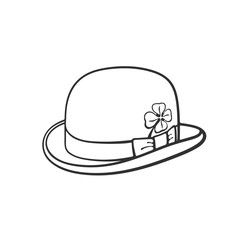 Vector illustration. Hand drawn doodle of bowler hat with clover. Saint Patrick's Day symbol. Cartoon sketch. Decoration for greeting cards, posters, emblems, wallpapers