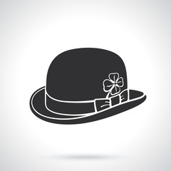 Vector illustration. Silhouette of bowler hat with clover. Saint Patrick's Day symbol. Patterns elements for greeting cards, wallpapers
