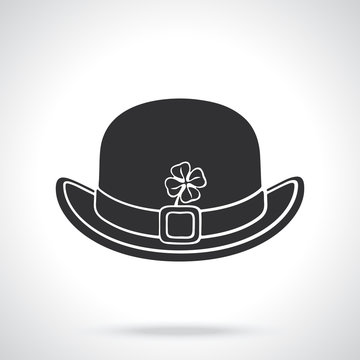 Vector illustration. Silhouette of front view of bowler hat with buckle and clover. Saint Patrick's Day symbol. Patterns elements for greeting cards, wallpapers