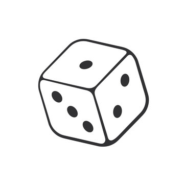 Vector illustration. Hand drawn doodle of one casino dice. Cartoon sketch. Gambling game symbol. Decoration for greeting cards, posters, emblems, wallpapers