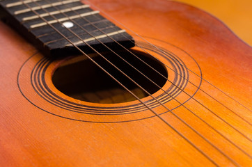 Obraz premium Detail of old acoustic guitar