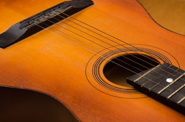 Detail of old acoustic guitar