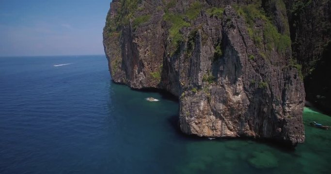 Steep Cliffs Surrounding Small Beach on Maya Bay, Phi Phi Leh, Thailand
