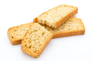 Garlic and herb bread slices. Eco food.