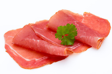 Pork ham slices isolated on white background.