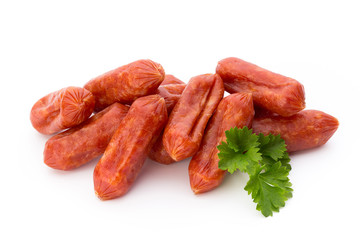 Peperoni or salami, parsley sausage. Isolated on white background.