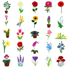 Flowers flat icon set