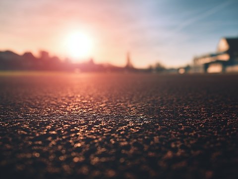 Detailed  Running Track At A Sport Stadium. Close up red racetrack