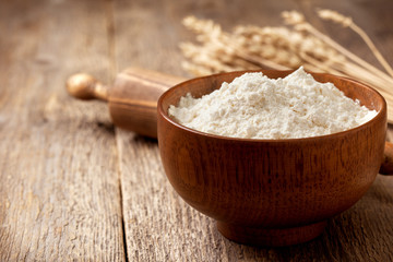 Flour in a wooden bowl