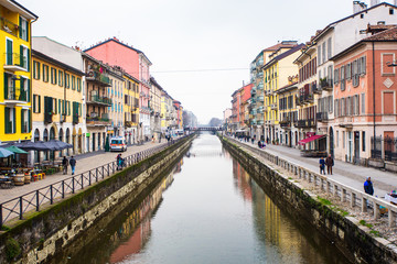 Fototapeta na wymiar MILAN, ITALY - february 13, 2017: Naviglio Grande canal