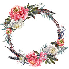 Watercolor Boho Peony Wreath